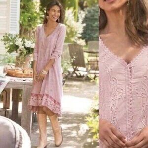 Soft Surroundings Genevieve Embroidered Dusty rose Bohemian Dress Petite Small P